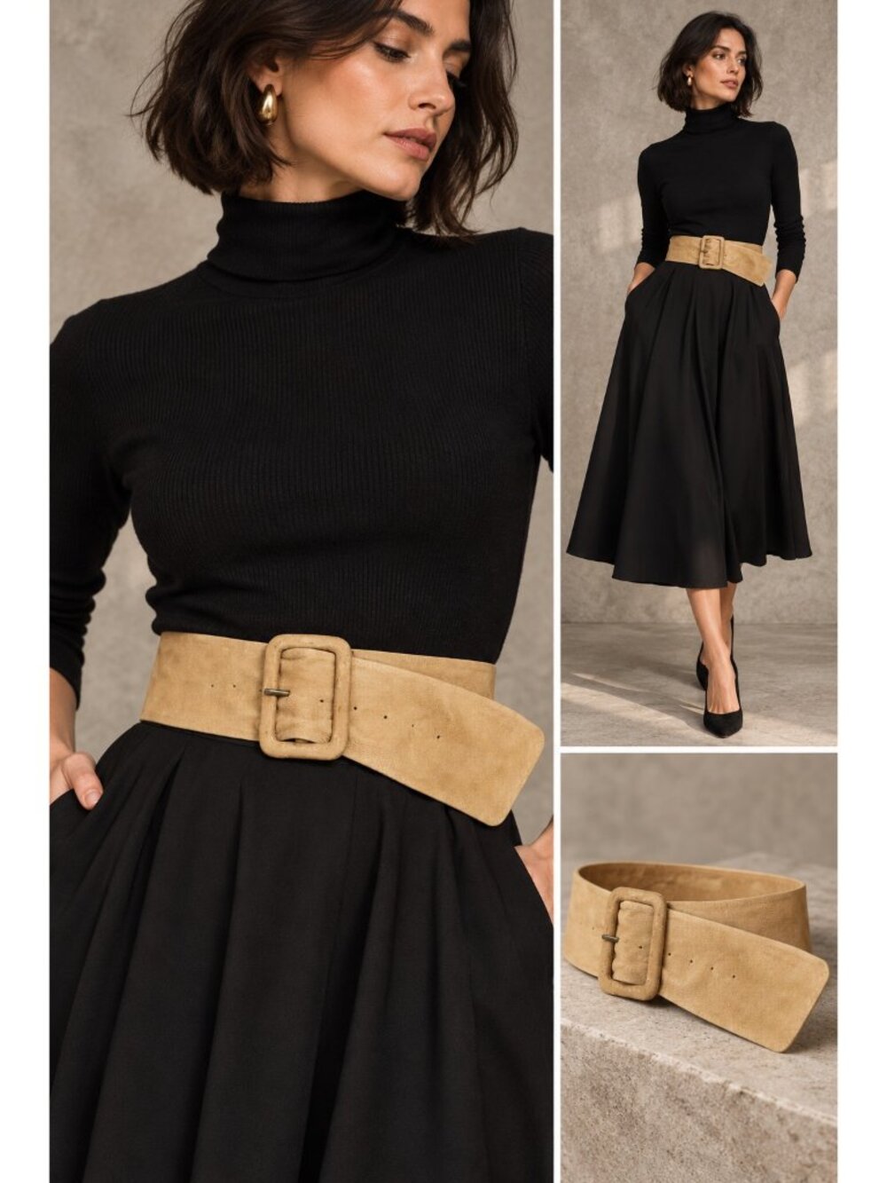 Next 100% Leather Tan Wide Waist Belt S Covered Buckle Boho Y2K